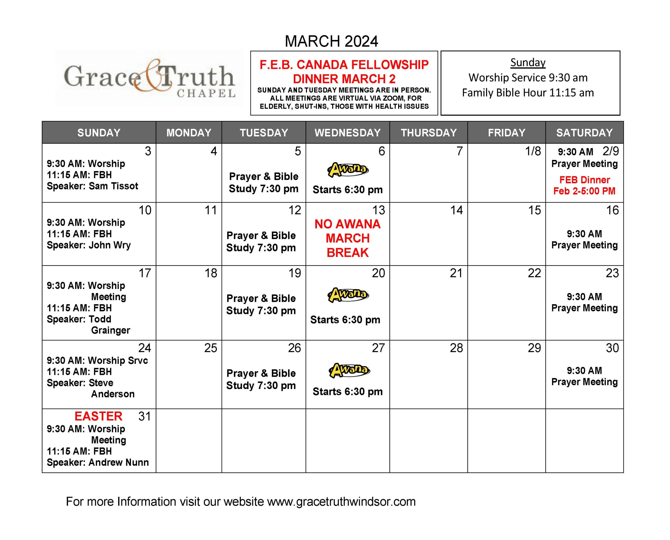 Grace and Truth Calendar March 2024 – Grace & Truth Chapel