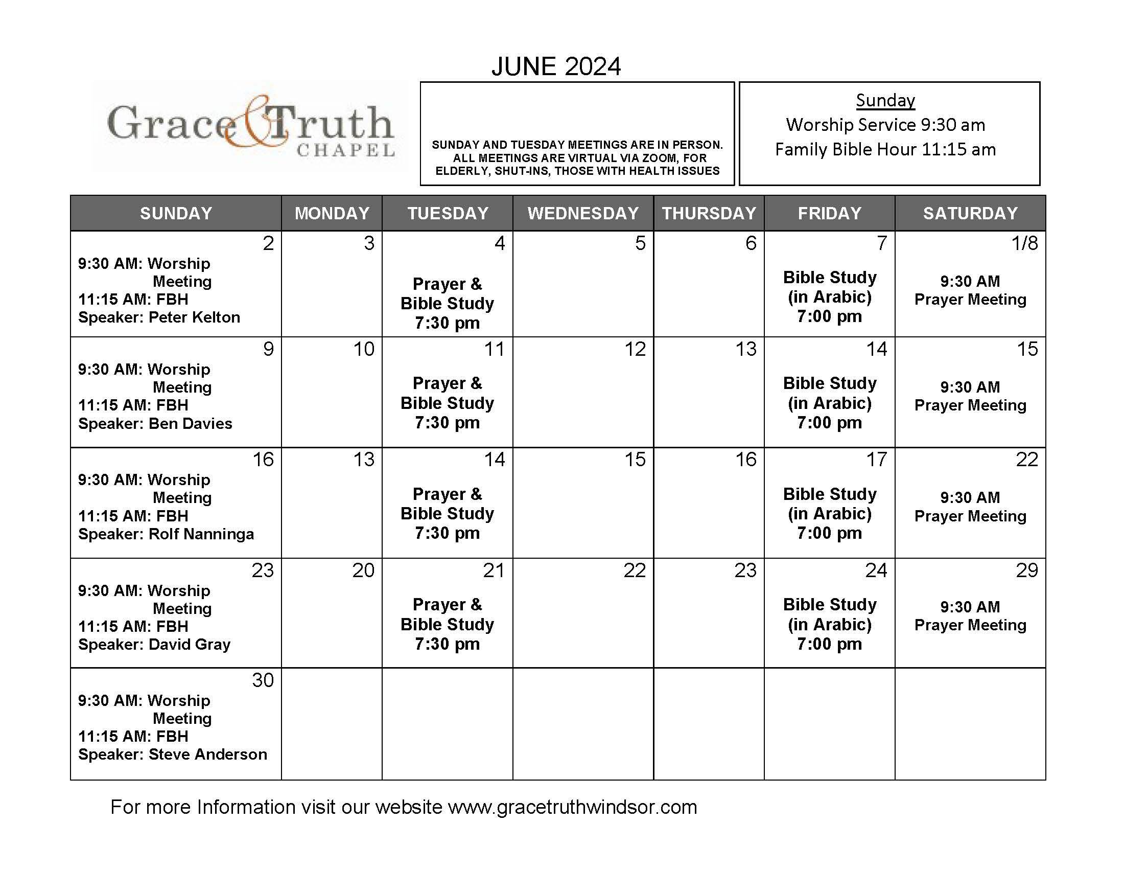 Grace and Truth Calendar June 2024 – Grace & Truth Chapel